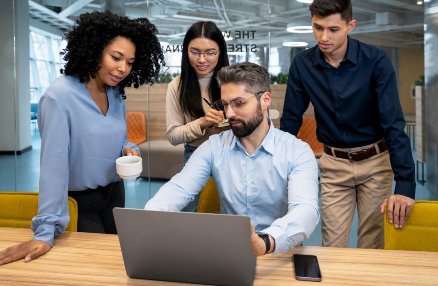 Moderne Büroumgebung mit Teamarbeit und strategischer Planung